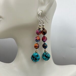 14KT Gold Blended spiny oyster shell/Turquoise Dangle Drop Earrings